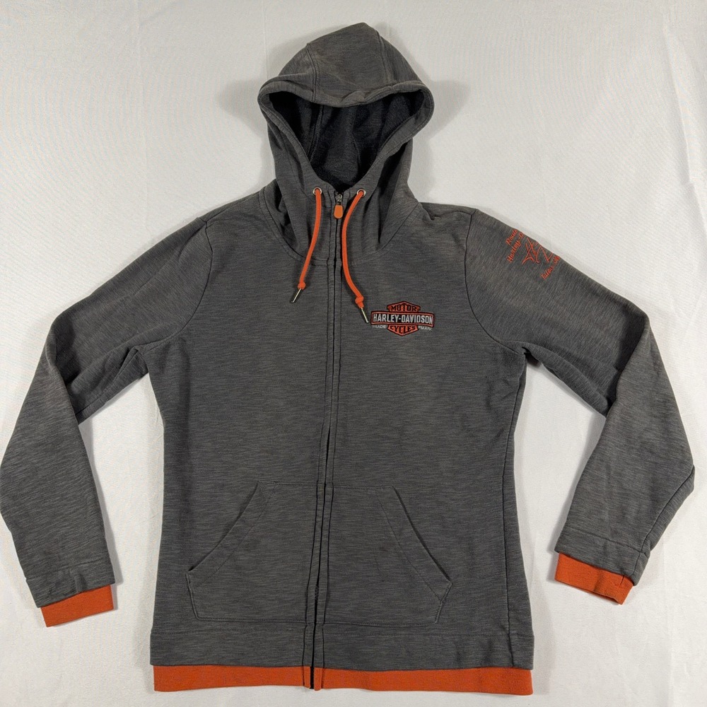 Harley-Davidson Zip Up Hoodie Route 66 Tulsa Oklahoma Gray Orange Medium